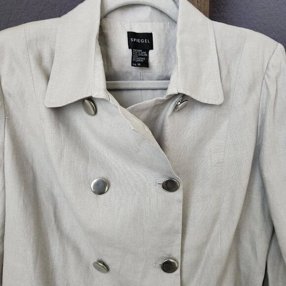 Spiegel Jacket 100% Linen Womens sz 10 Khaki Military Short Jacket Beige Blazer - Picture 2 of 14